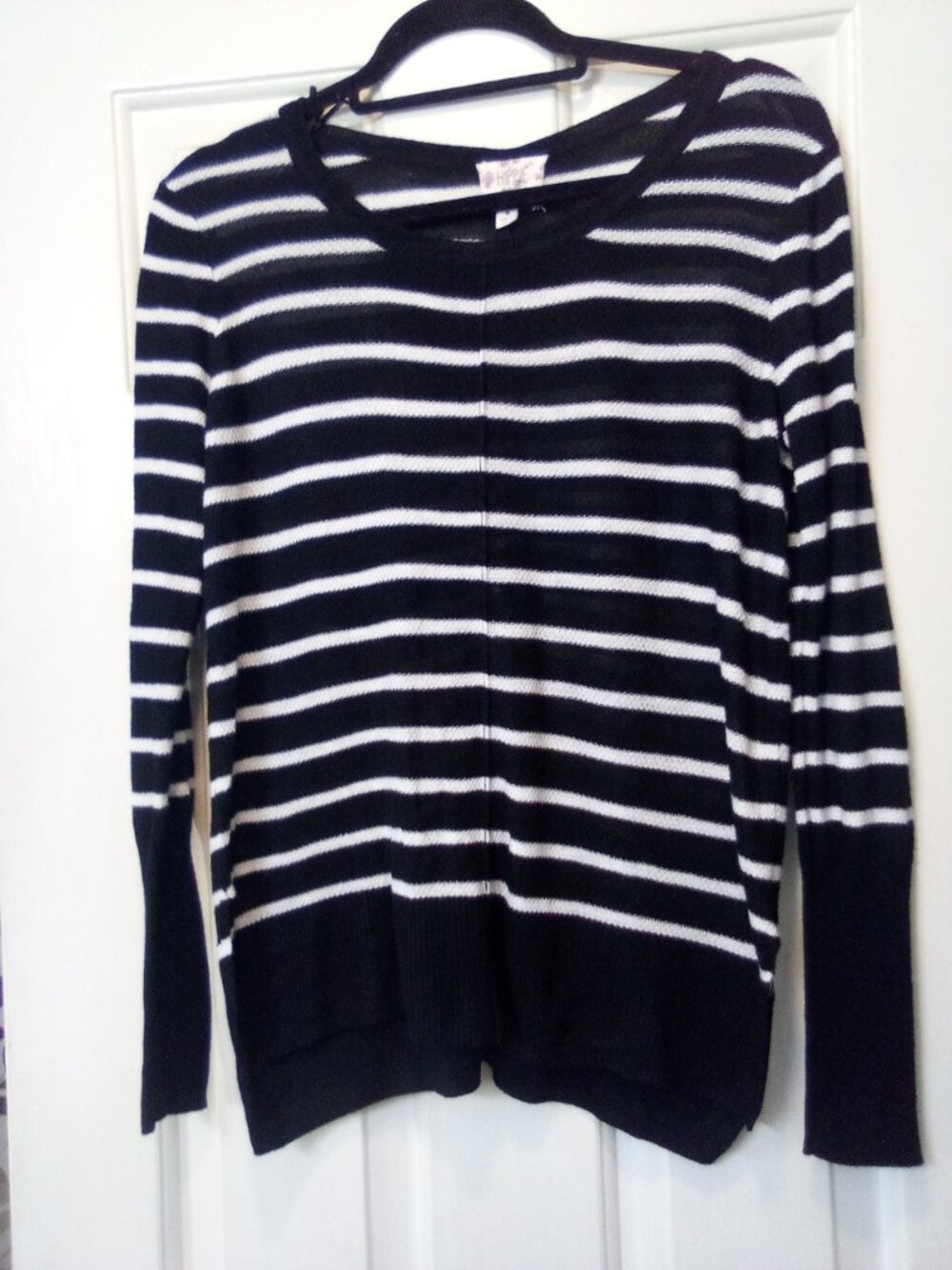 Hippie Rose Juniors Striped Knit Sweater Size M Black White Braided Open Back